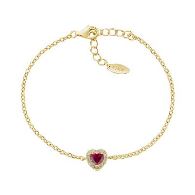 Amen Bracciale Argento Gold Cuore Rubino
