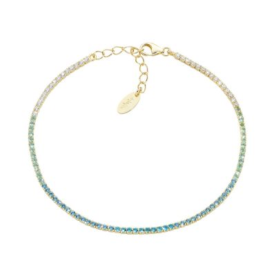 Amen Tennis Argento Gold Zirconi Acquamarina e Bianchi