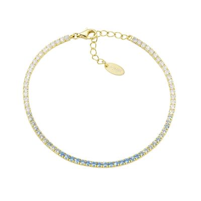 Amen Tennis Argento Gold Zirconi Acquamarina e Bianchi