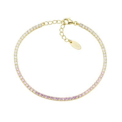 Amen Tennis Argento Gold Zirconi Rosa e Bianchi
