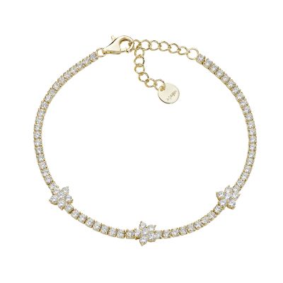Amen Tennis Argento Gold Zirconi Bianchi e Fiori