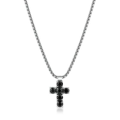 Brosway Collana Acciaio Croce Zirconi Neri Avantgarde