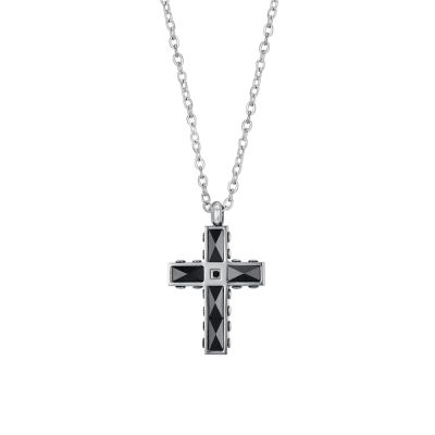 Luca Barra Collana Acciaio Croce Ceramica e Cristallo