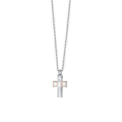 Luca Barra Collana Acciaio Croce Ip Rosè