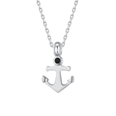 Luca Barra Collana Acciaio con Ancora e Zircone
