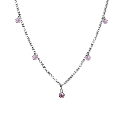 Luca Barra Collana Lunga Acciaio Cristalli Rosa