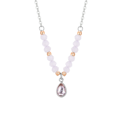 Luca Barra Collana Acciaio Agata Rosa e Cristallo