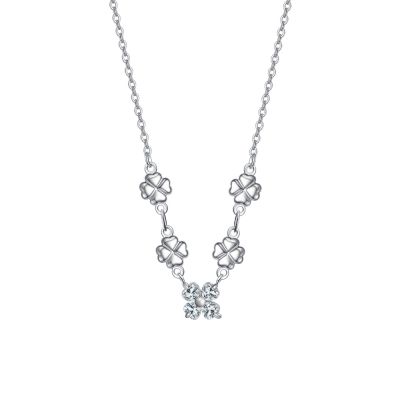 Luca Barra Collana Acciaio Quadrifogli e Zirconi