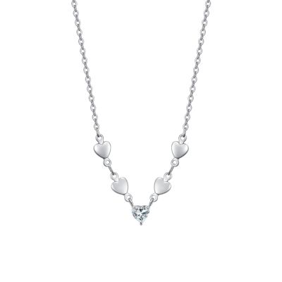 Luca Barra Collana Acciaio Cuori e Zircone Bianco