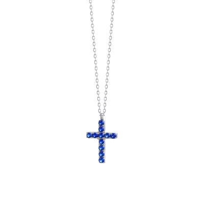Luca Barra Collana Acciaio Croce con Cristalli Blu