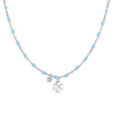 Luca Barra Collana Acciaio Quadrifoglio e Cristallo