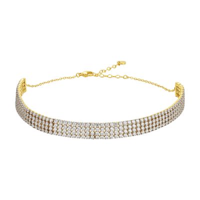 Luca Barra Choker Tennis Acciaio Gold Zirconi Bianchi