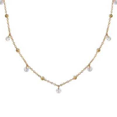Luca Barra Collana Lunga Acciaio Gold Sfere e Cristalli