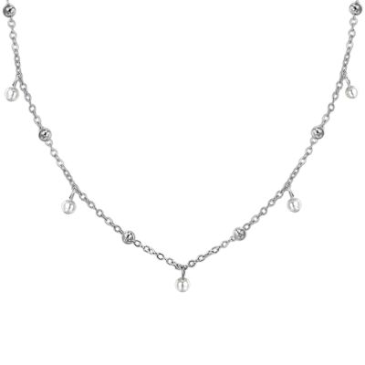 Luca Barra Collana Lunga Acciaio Sfere e Perle