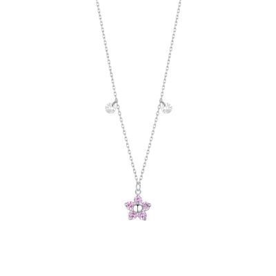 Luca Barra Collana Acciaio Fiore Zirconi Rosa