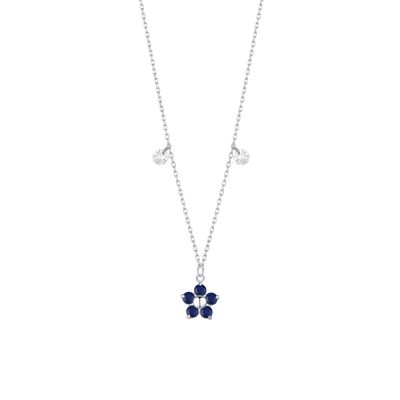Luca Barra Collana Acciaio Fiore Zirconi Blu