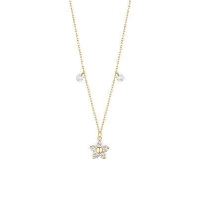 Luca Barra Collana Acciaio Gold Fiore Zirconi Bianchi
