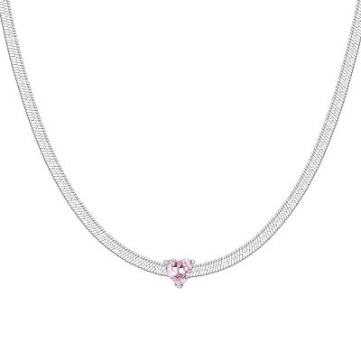 Luca Barra Collana Acciaio Cuore Rosa