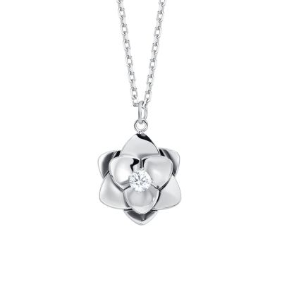 Luca Barra Collana Acciaio FIore con Zircone Bianco