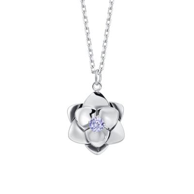 Luca Barra Collana Acciaio FIore con Zircone VIola
