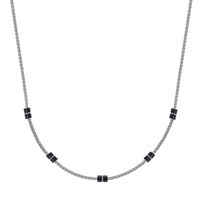 Luca Barra Collana Acciaio Elementi Neri e Silver