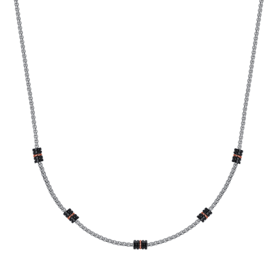 Luca Barra Collana Acciaio Elementi Neri e Rosè