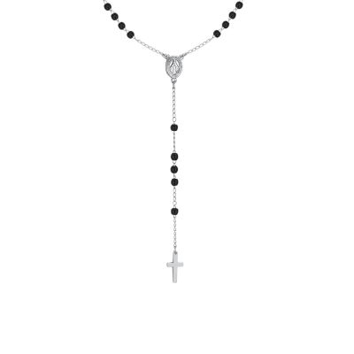 Luca Barra Collana Rosario ad Y Acciaio Sfere Nere 4 mm