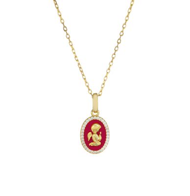Amen Collana Argento Gold Angelo Custode Rosso