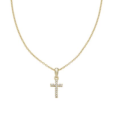 Amen Collana Argento Gold Croce Zirconi Bianchi