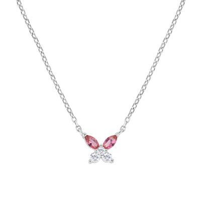 Amen Collana Argento Farfalla Zirconi Rossi e Bianchi