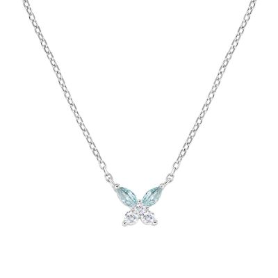 Amen Collana Argento Farfalla Zirconi Blu e Bianchi