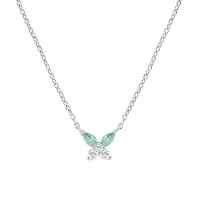 Amen Collana Argento Farfalla Zirconi Verdi e Bianchi