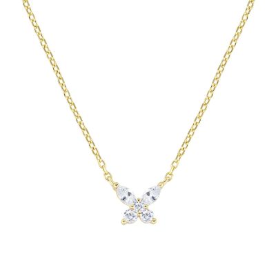 Amen Collana Argento Gold Farfalla Zirconi Bianchi