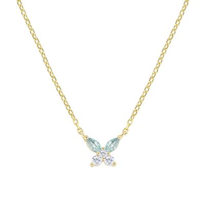 Amen Collana Argento Gold Farfalla Zirconi Blu e Bianchi