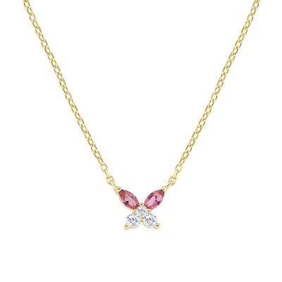 Amen Collana Argento Gold Farfalla Zirconi Rossi e Bianchi