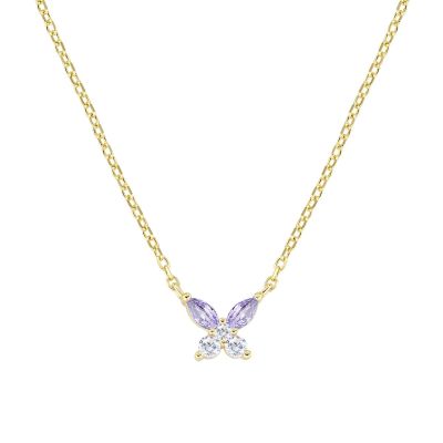 Amen Collana Argento Gold Farfalla Zirconi Lavanda e Bianchi