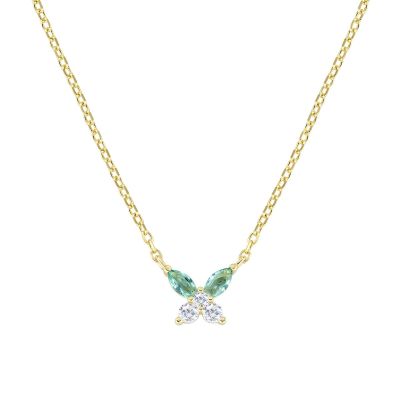 Amen Collana Argento Gold Farfalla Zirconi Verdi e Bianchi