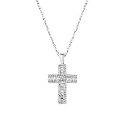 Amen Collana Argento Croce Cristalli Bianchi