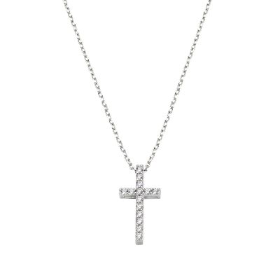 Amen Collana Argento Croce Zirconi Bianchi