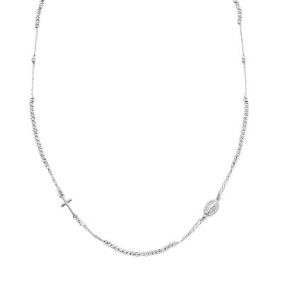 Amen Collana Rosario Argento Con Sfere Diamantate