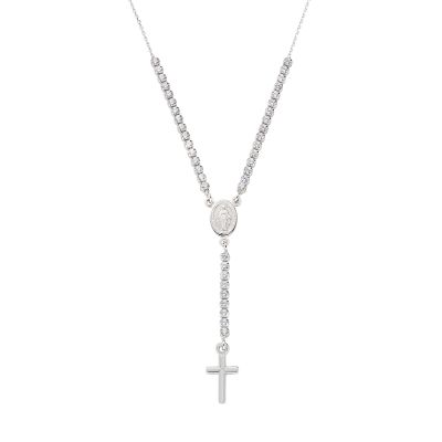 Amen Collana ad Y Argento Zirconi Bianchi e Croce