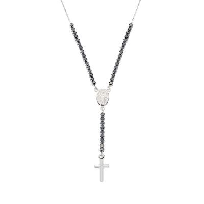 Amen Collana ad Y Argento Zirconi Neri e Croce
