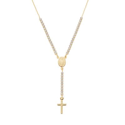Amen Collana ad Y Argento Gold Zirconi Bianchi e Croce