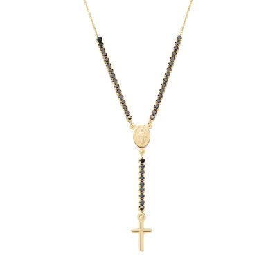 Amen Collana ad Y Argento Gold Zirconi Neri e Croce