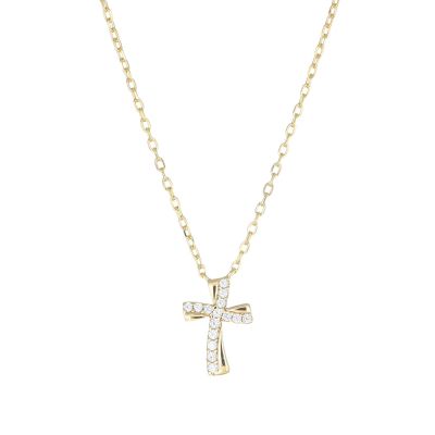 Amen Collana Argento Dorato Croce Zirconata