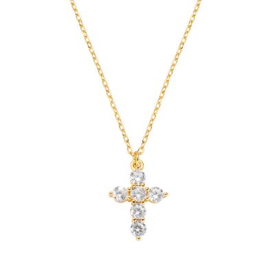Amen Collana Argento Gold Croce Zirconi Bianchi