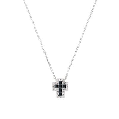 Amen Collana Argento Mini Croce Zirconi Bianchi e Neri