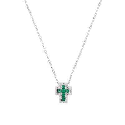 Amen Collana Argento Mini Croce Zirconi Bianchi e Verdi