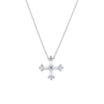 Amen Collana Argento Croce Zirconi Bianchi