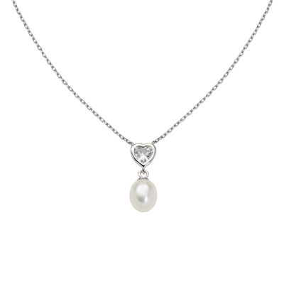 Amen Collana Argento Cuore Cristallo e Perla